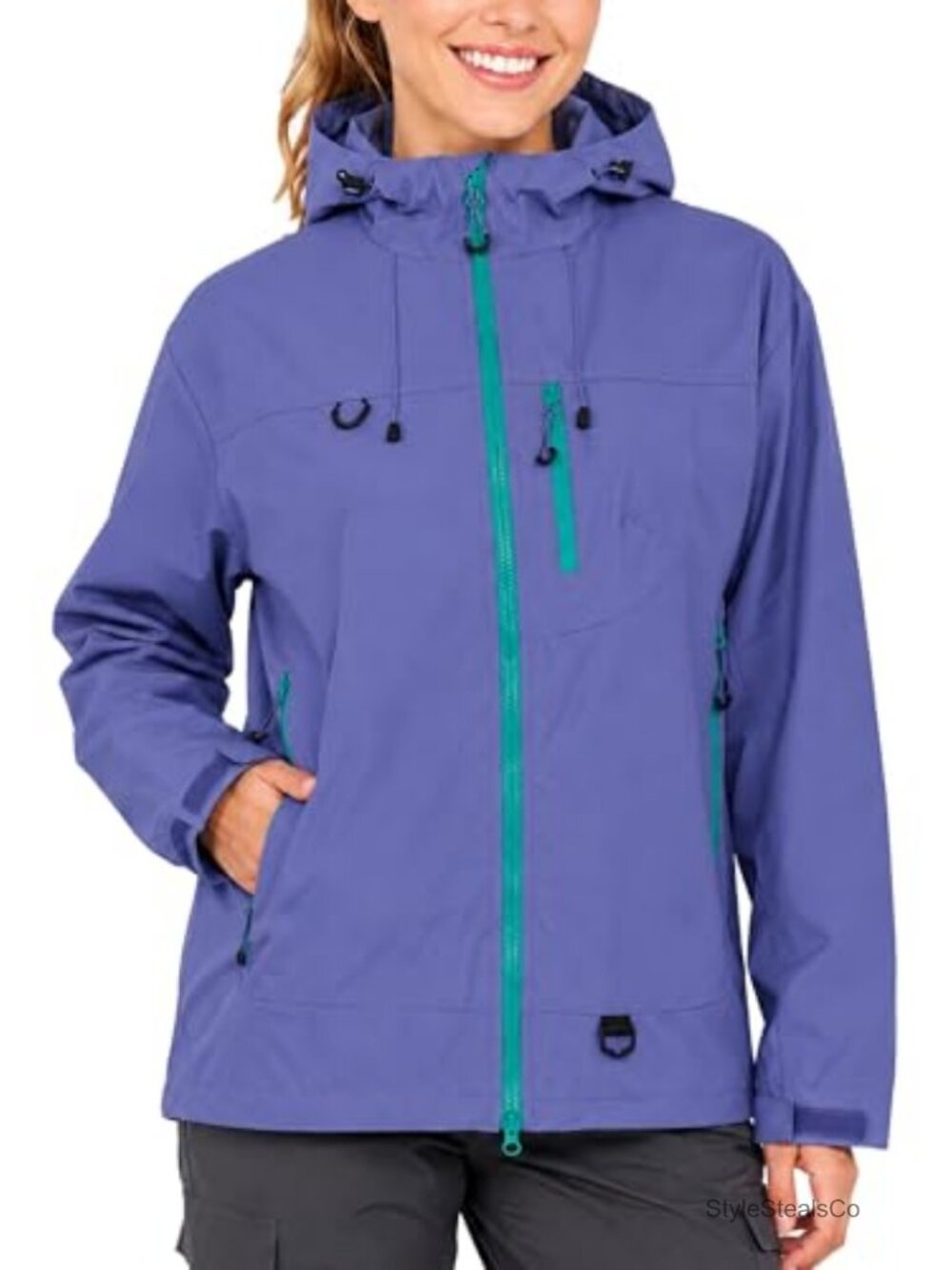 Hooded Windbreaker Jacket Women Hiking Coat Four Zipper Pockets